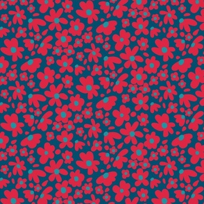 0001a Fun and Funky Red Flowers on Deep  Blue (medium)