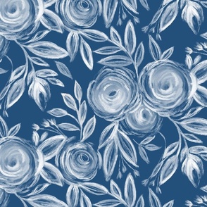 Navy blue and white  vintage romantic floral with roses