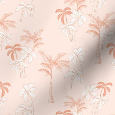Freehand palm tree garden - summer jungle design orange coral on peach blush