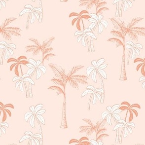 Freehand palm tree garden - summer jungle design orange coral on peach blush