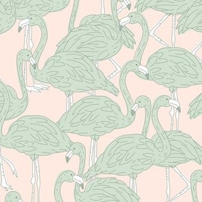 Freehand flamingo beach - summer tropical flamingos and island vibes sage green mint on sand
