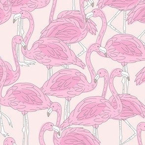 Freehand flamingo beach - summer tropical flamingos and island vibes hot pink on blush
