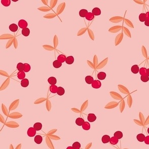 Little Cherry love garden fruit and leaves nursery design ruby red orange on blush pink