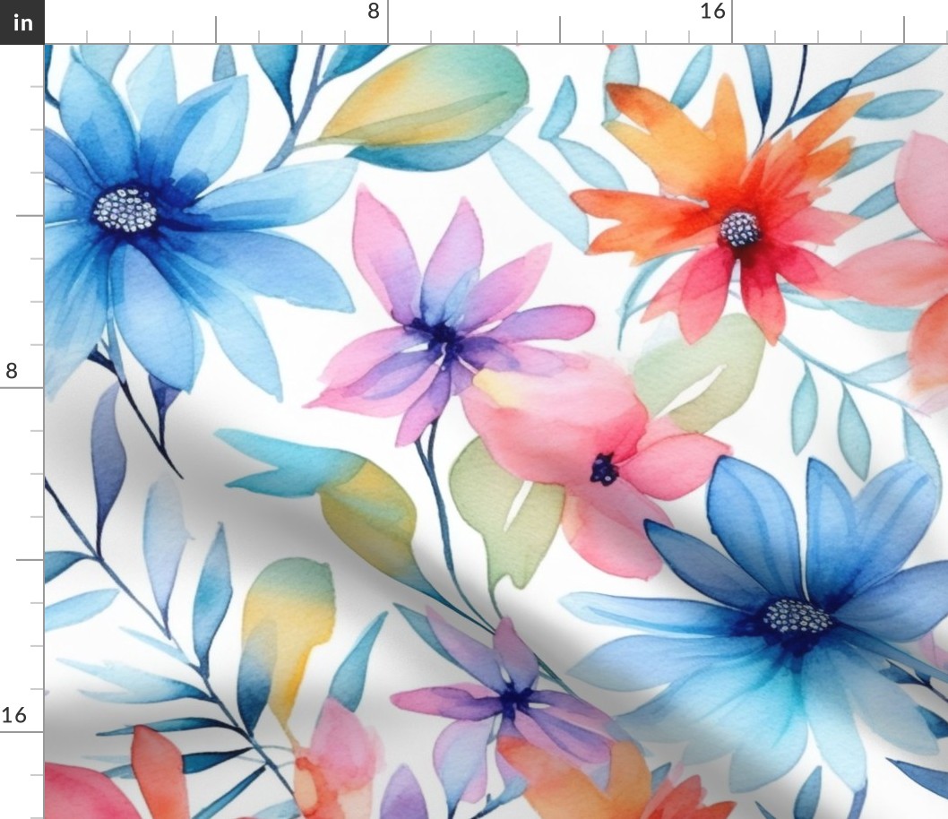 Large Scale Watercolour Floral Blue