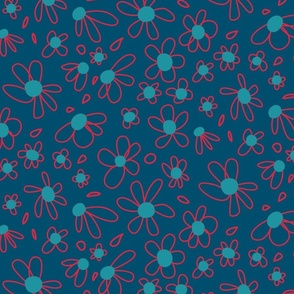 0002 a 
Fun and Funky Red Outline Flowers on Deep Blue (Medium)