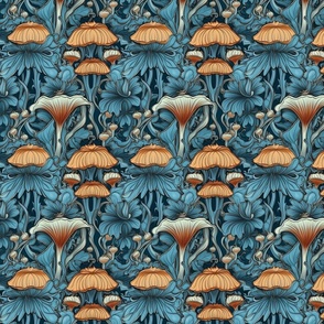 Blue Mushroom Damask