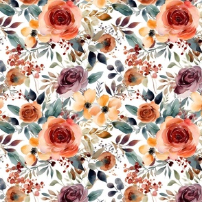 Fall Watercolor Florals on White