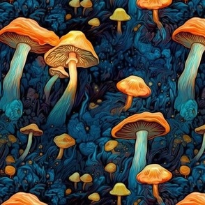 Dark Blue Mushroom Forest