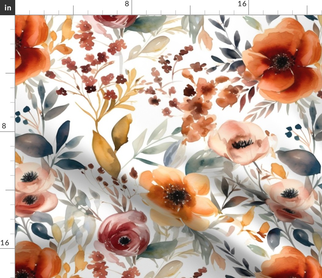 Watercolor Fall Florals on White