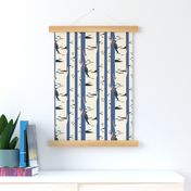 Autumn Birch Trees Pileated Woodpecker on Blue- Large Print
