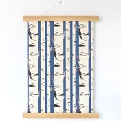 Autumn Birch Trees Pileated Woodpecker on Blue- Large Print
