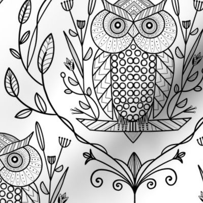 Black and white Owl in an Art Deco style