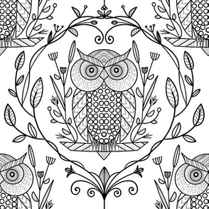 Black and white Owl in an Art Deco style