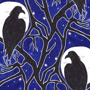 Eagle in the Trees Silhouette , Moon and Stars - Birds of Prey Design Challenge