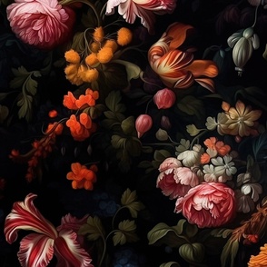 Italian Garden - Mixed Floral on Black Wallpaper - New for 2023