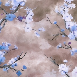 Cherry Blossom Branches - Blue/Brown- Abstract Wallpaper 