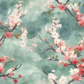 Cherry Blossom Branches - Green Abstract Wallpaper - New for 2023