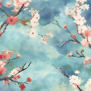 Cherry Blossom Branches - Blue Abstract Wallpaper - New for 2023