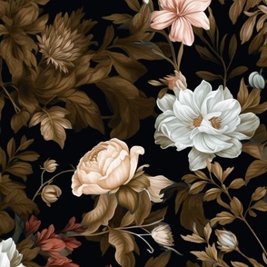 Italian Ruscus Garden - Taupe-Gold/Cream on Black Wallpaper - New for 2023