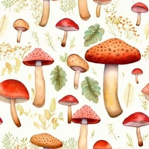 Retro Watercolor Mushrooms