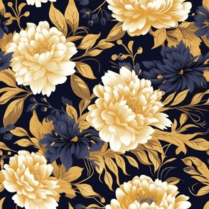 Serene Blossoms - Gold Peonies on Black Wallpaper 