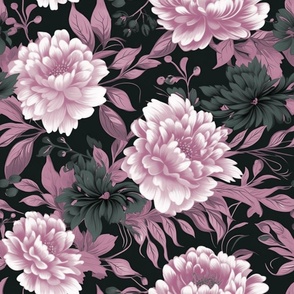 Serene Blossoms – Pink/Gray Peonies on Black Wallpaper 