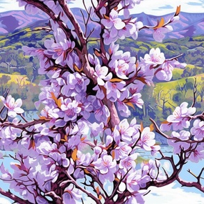 Almond Blossom Landscape - Lavender - Wallpaper New for 2023