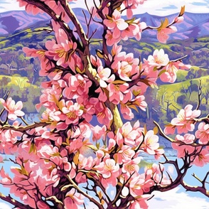 Almond Blossom Landscape - Rose - Wallpaper New for 2023