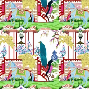 Chinoiserie landscape with blue horse