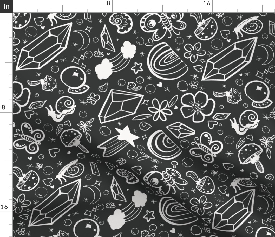 Rainbow and Crystals and Snails, Oh my (Black and White)