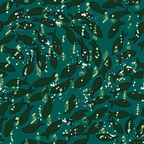 Underwater School of Fish - Dark Green