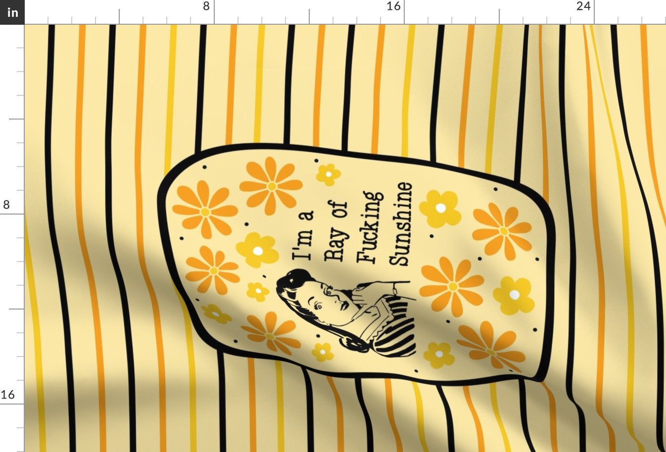 27x18 Panel Sassy Ladies I'm a Ray of Fucking Sunshine Yellow for Wall Hanging or Tea Towel