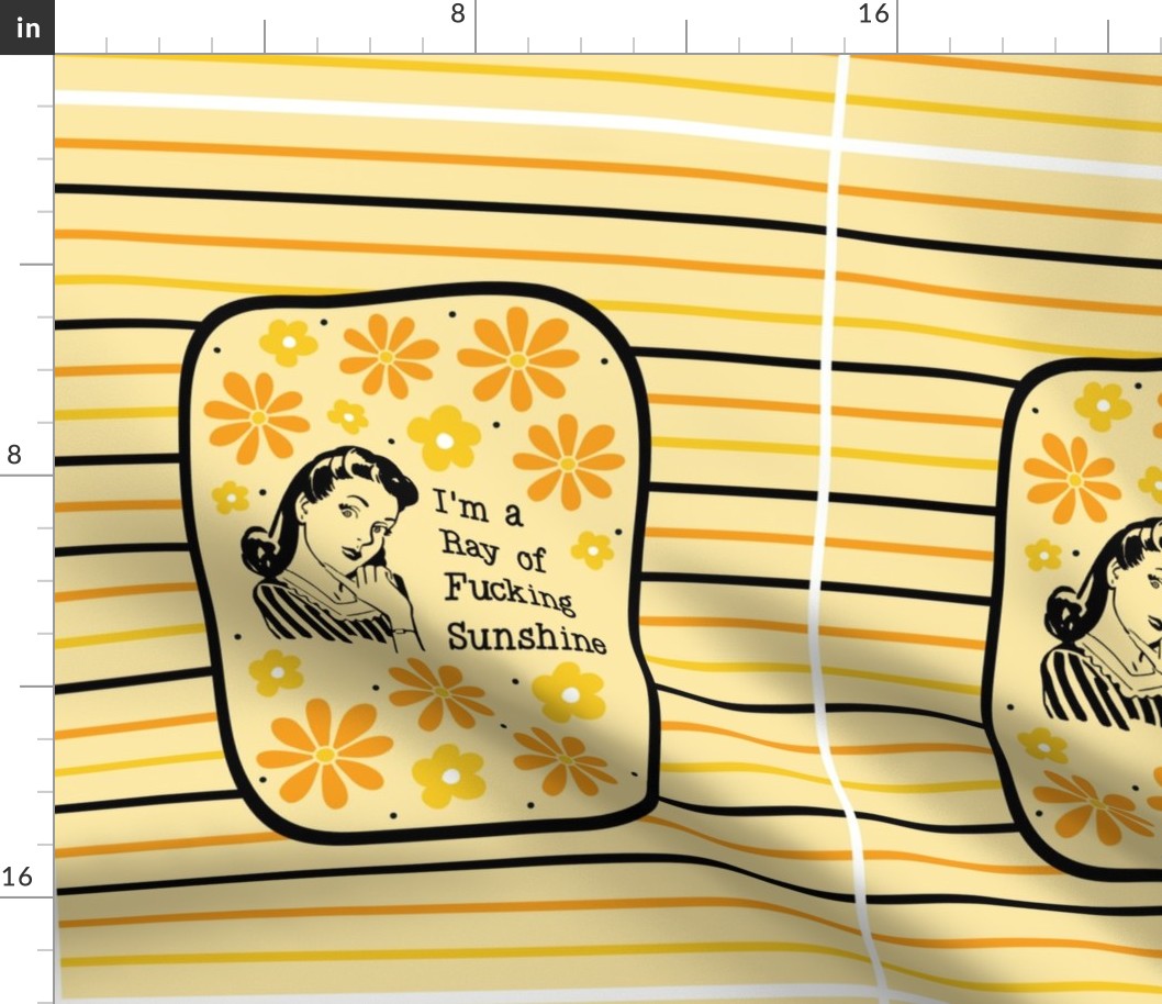 14x18 Panel Sassy Ladies I'm a Ray of Fucking Sunshine Yellow for DIY Garden Flag Small Wall Hanging or Tea Towel