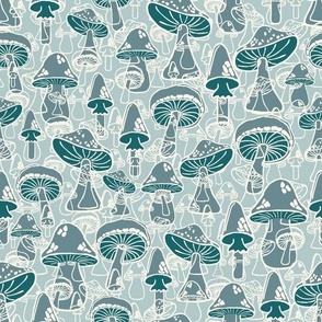 Large//Mushroom Meadow-A Dense Village of Retro Fungi//Toadstool Blue