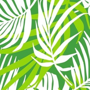 Hideaway - Tropical Palm Leaves Green White Large