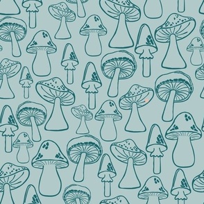 Medium//Mushroom Medley, Whimsical Line Drawing//Snail Shell Blue