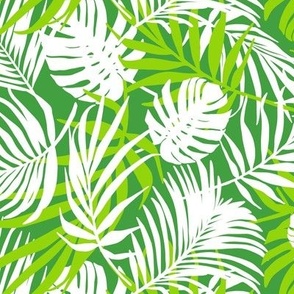 Hideaway - Tropical Palm Leaves Green White Regular