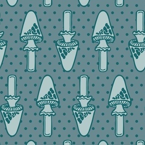 Large//Retro Pointed Fungi Polkadot//Toadstool Teal