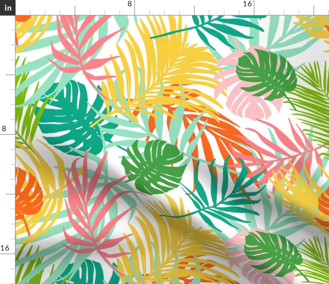 Hideaway - Tropical Palm Leaves White Multi Large