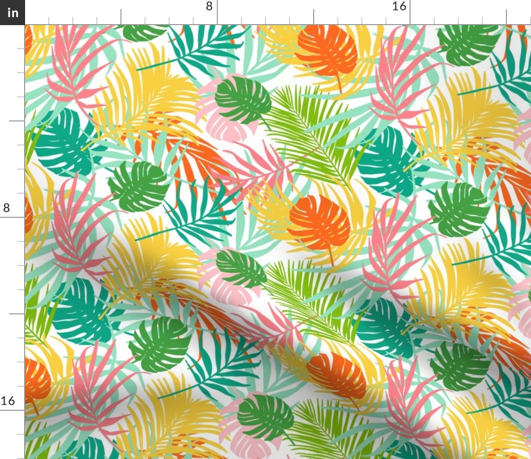 Hideaway - Tropical Palm Leaves White Multi Regular