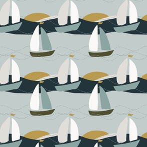 Sailboats On An Adventure - Ocean Blue Boats Quilting Fabric