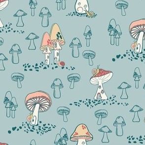 Large//Sweet Snails Whimsical Mushroom Village//Stropharia Blue