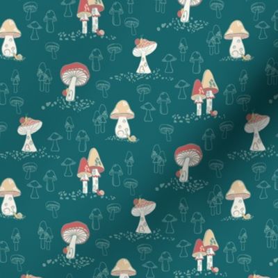 Medium//Sweet Snails Whimsical Mushroom Village//Toadstool  Blue