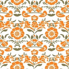 Orange Block Print Flowers