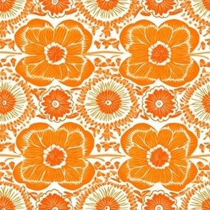 Orange Floral Block Print