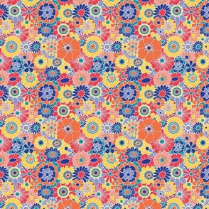 Retro Florals - 1970s Flower Power - Medium Scale