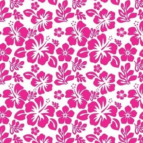 HOT PINK HAWAIIAN FLOWERS ON WHITE -EXTRA SMALL 