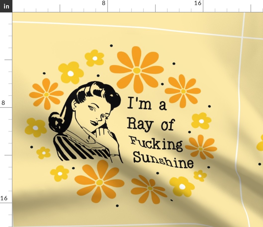 18x18 Panel Sassy Ladies I'm a Ray of Fucking Sunshine Yellow for DIY Throw Pillow Cushion Cover Tote Bag 