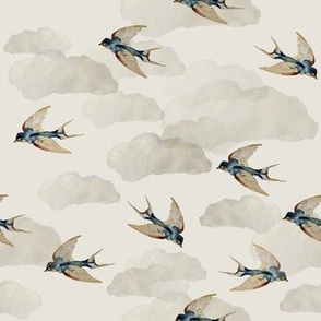 retro blue birds on beige / vintage small songbirds