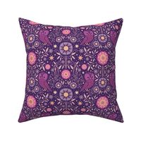 Midnight Owl in Victorian Aesthetic Purple Elegant Ornate | Historical Arts & Crafts Floral Flowers Stars